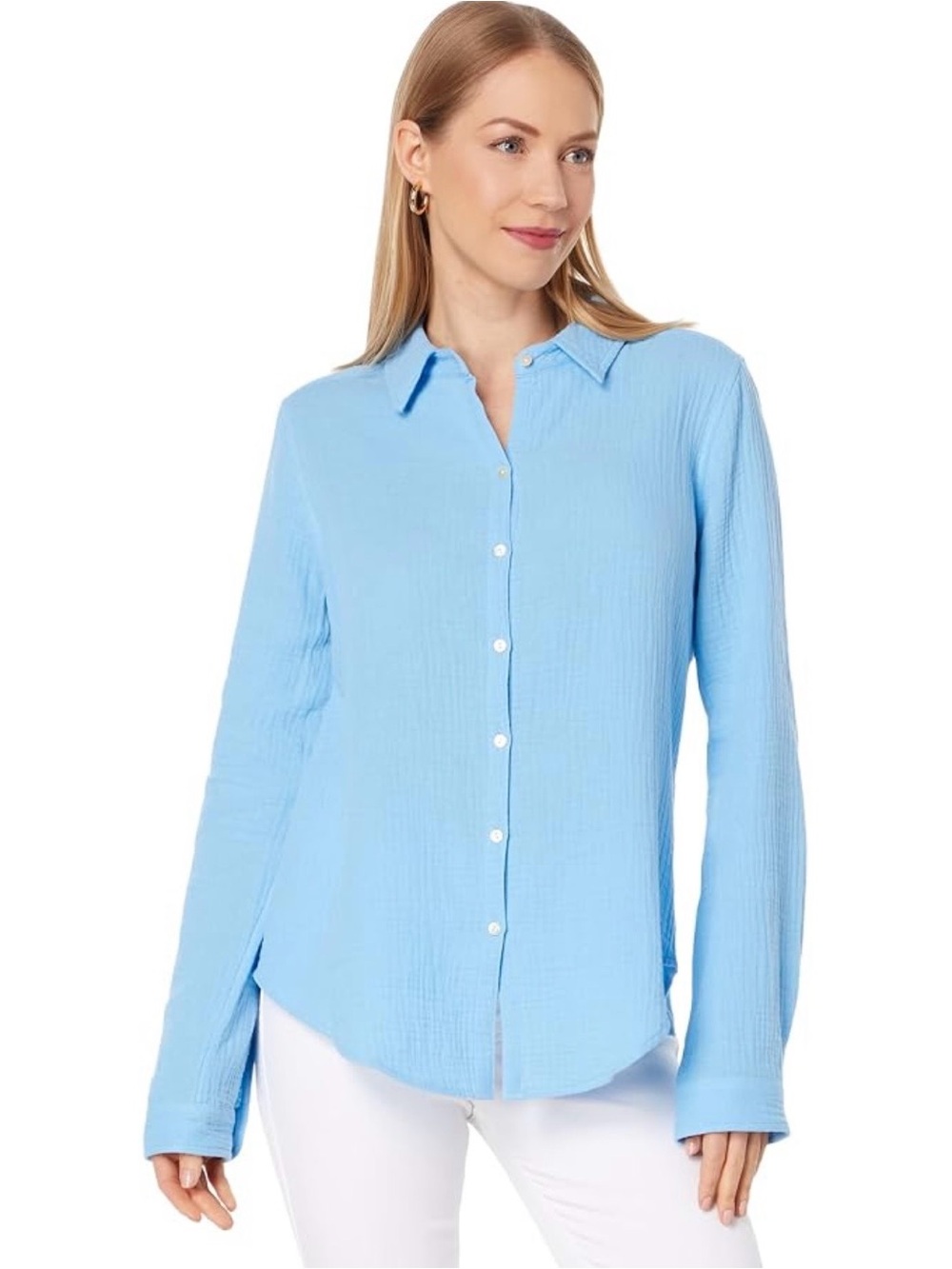 Lilly Pulitzer Geanie Button Down Shirt Frenchie Blue, Size L